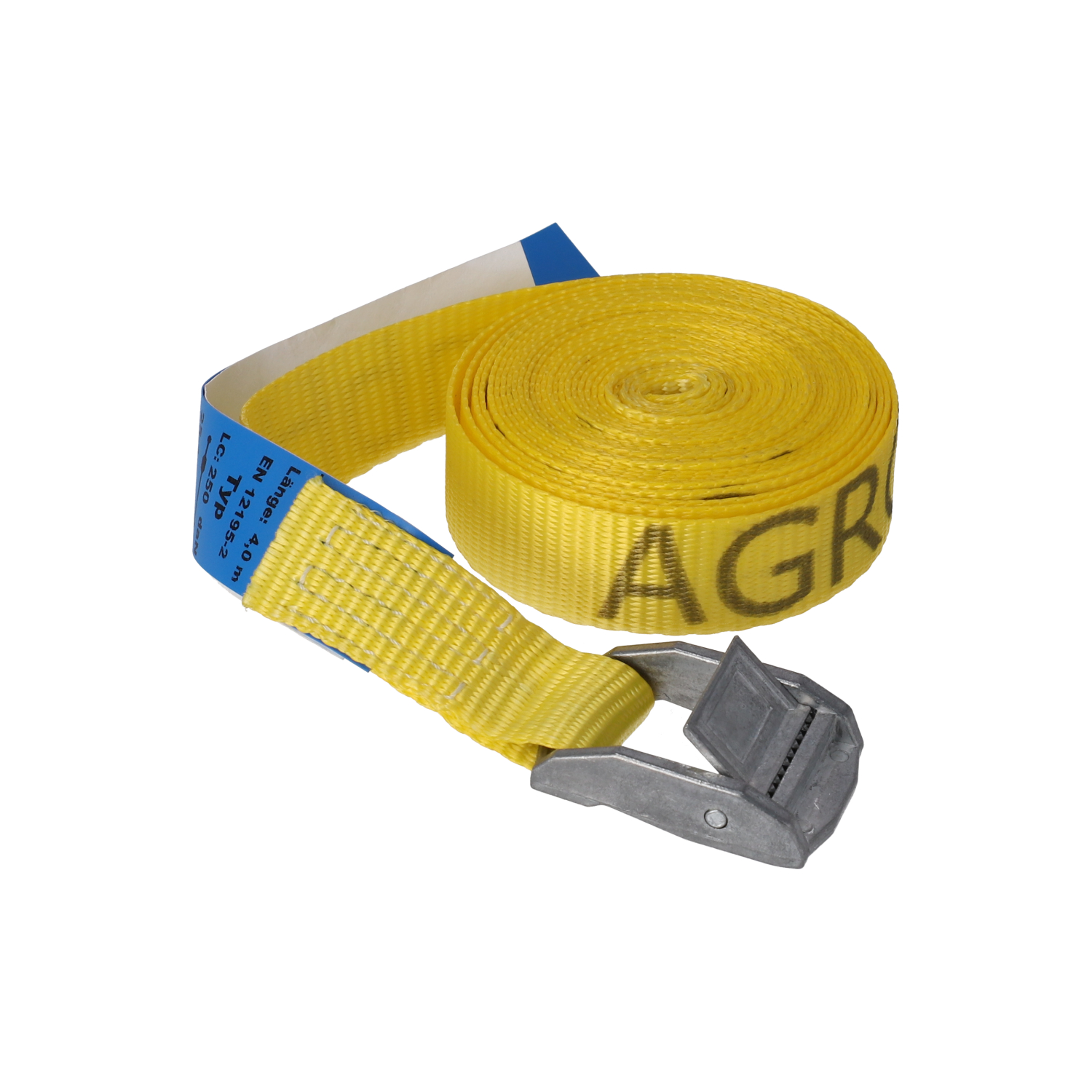 AGROMA Zurrgurt gelb mit Klemmschloss 25 mm / 4 m 250 daN mit AGROMA-Aufdruck