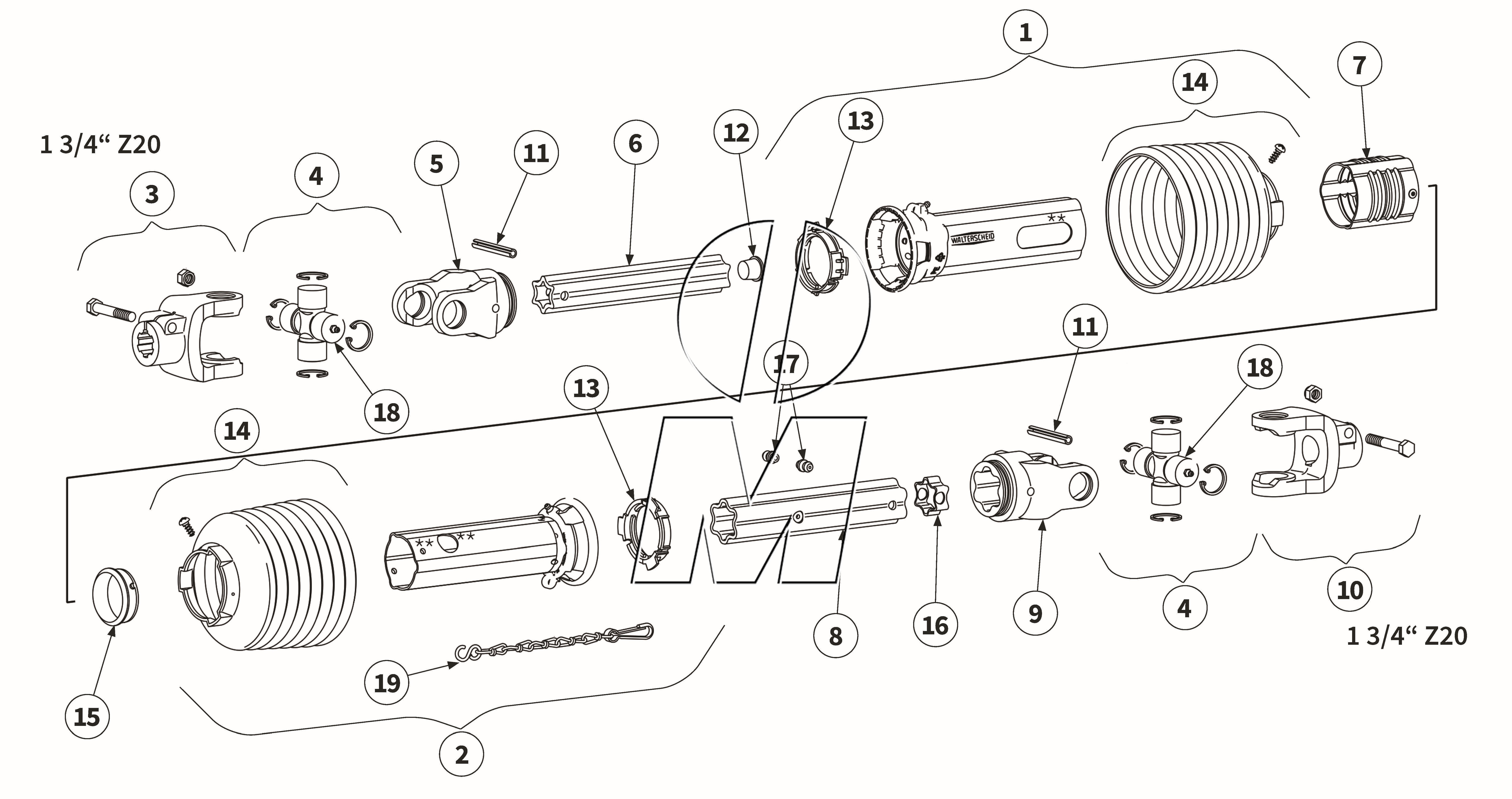 Exploded view 16: PTO shaft - 00048770 (P_MF_ET_24_WEL)