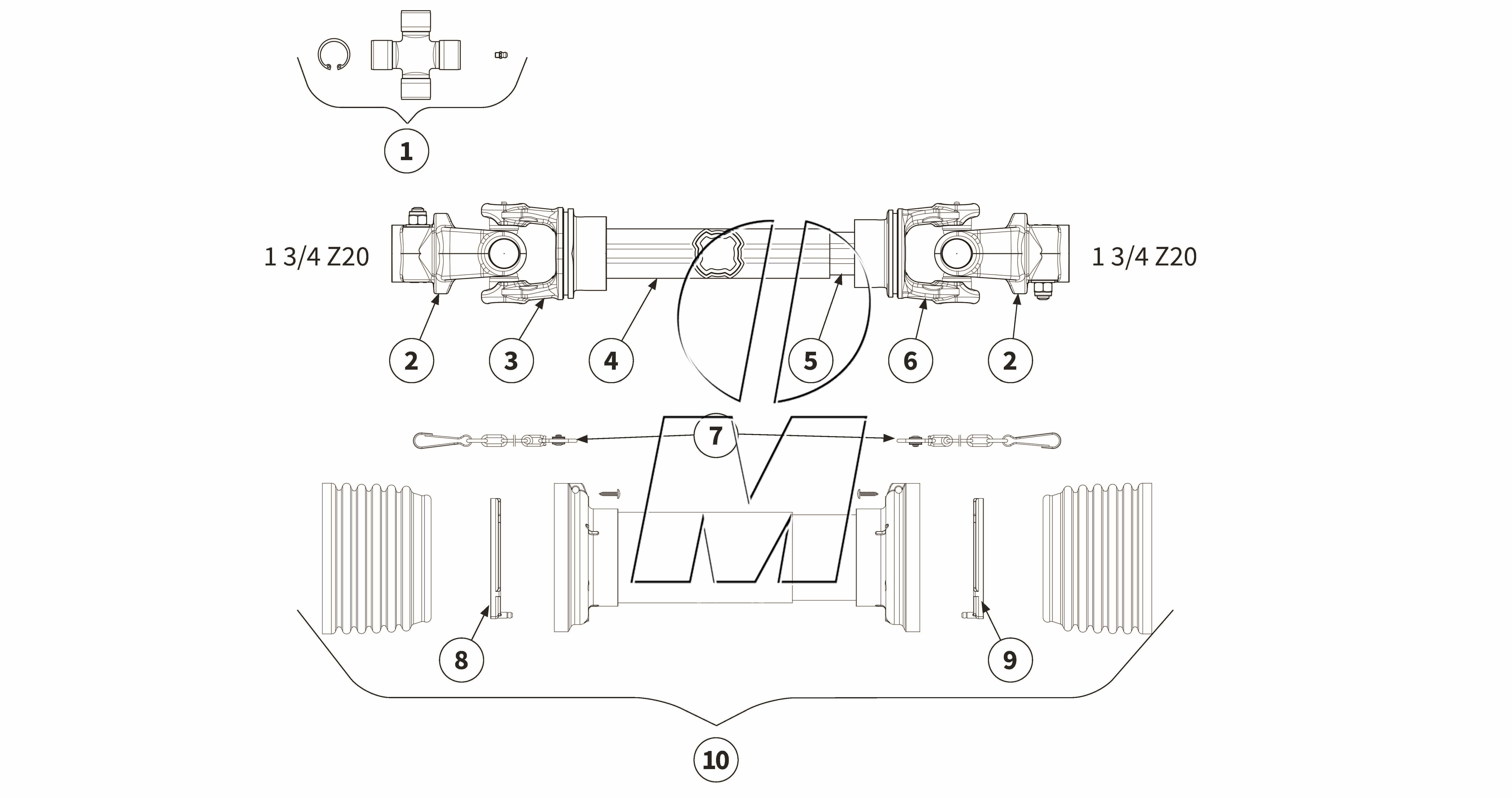 Exploded view 15: PTO shaft - 00031208 (P_PROF_ET_25_WEL)