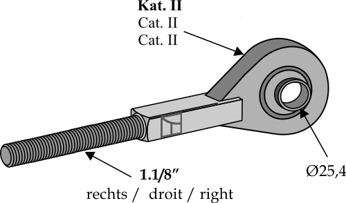 Oberlenker Spindel KAT II D25,4 - rechts