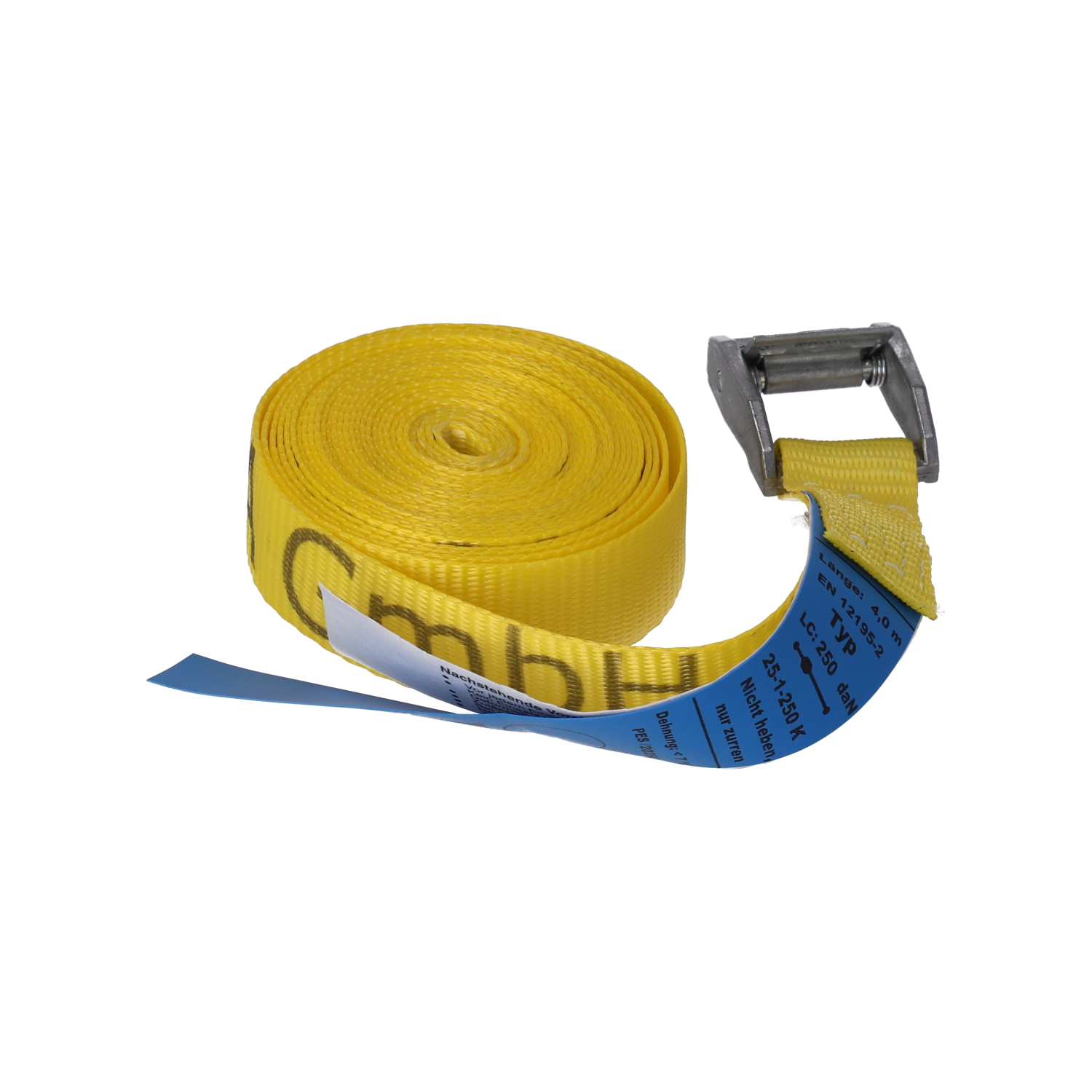 AGROMA Zurrgurt gelb mit Klemmschloss 25 mm / 4 m 250 daN mit AGROMA-Aufdruck